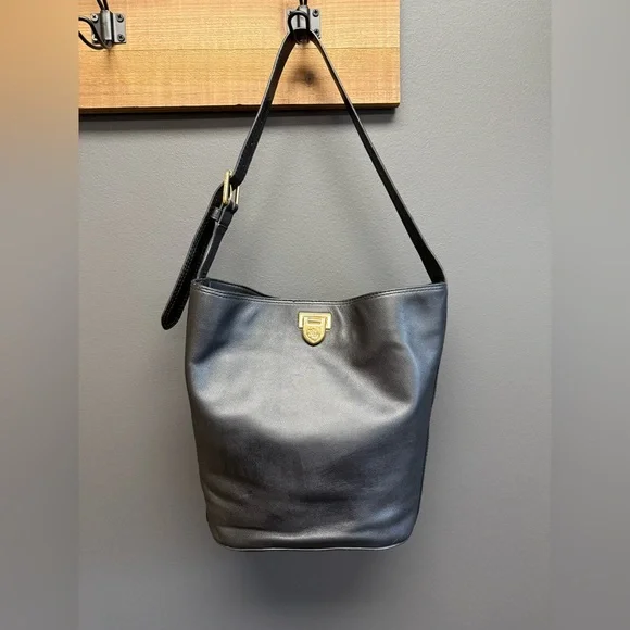 Ralph Lauren Leather Medium Harlow Hobo Black Bucket Bag Shoulder Handbag - Picture 2 of 9